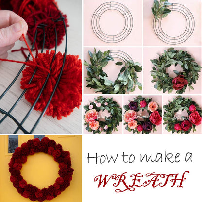 UltraOutlet 6 Pack 14 Inch Metal Wreath Frame Wreath Ring for Crafts with 6 Adhesive Hooks and 3.3 Yard Burlap, Front Door Christmas New Year Valentines Wedding Decoration
