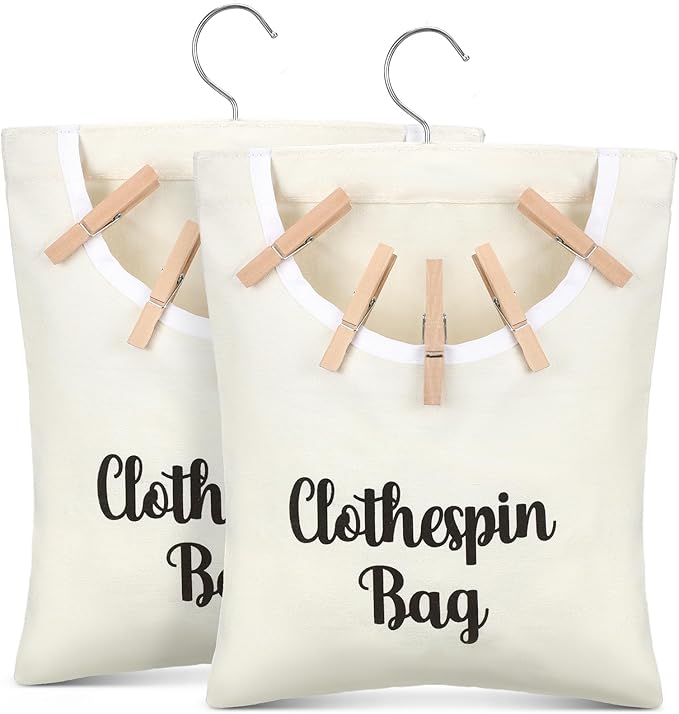 2 Pcs Canvas Clothespin Bag laundry Hanging Storage Organizer Clothes Pin
