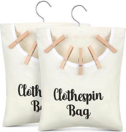 2 Pcs Canvas Clothespin Bag laundry Hanging Storage Organizer Clothes Pin
