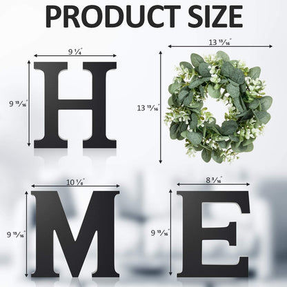 Wooden Home Letters with Wreath Artificial Eucalyptus Modern Decorative Hanging Farmhouse Sign for Living Room & Kitchen - Housewarming & Couple Gifts - Christmas Decoration