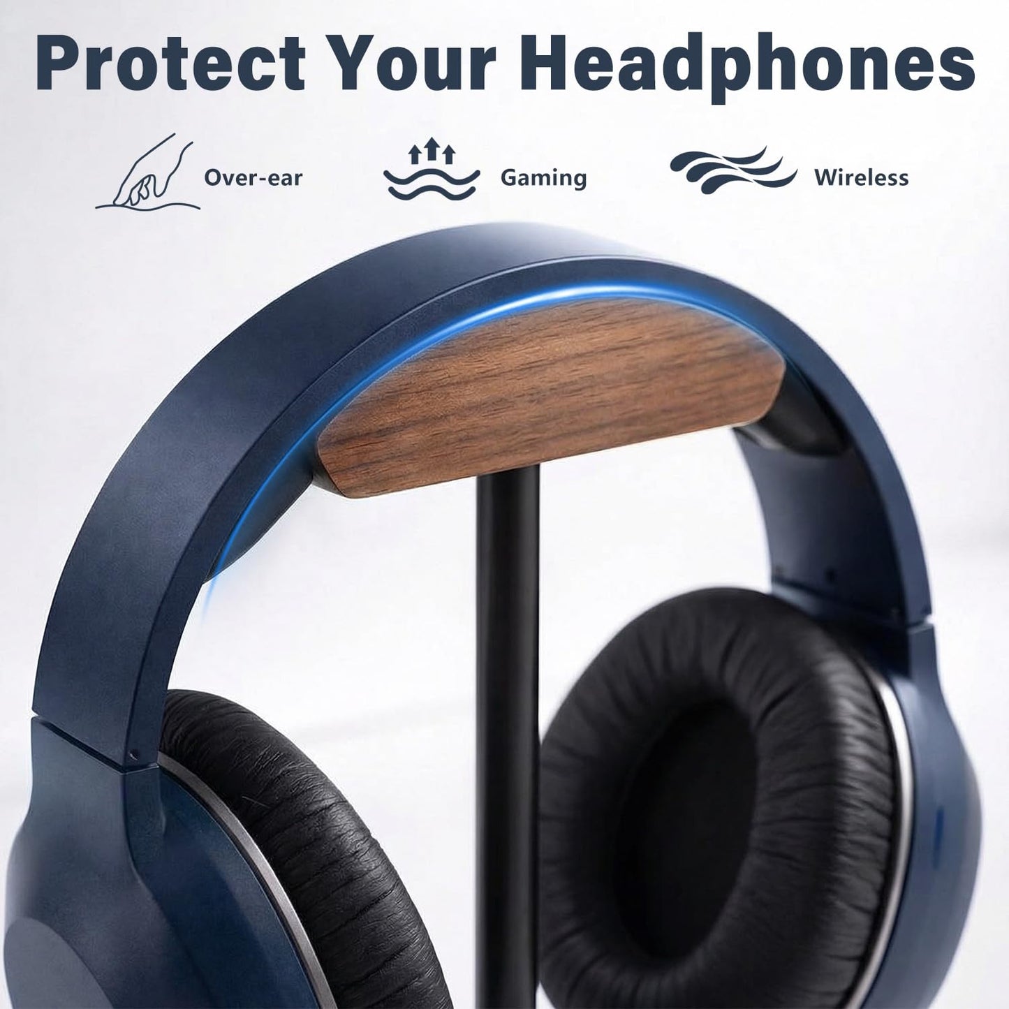 MTKITDER Wood & Metal Headphone Stand, Headset Holder for Desk, Desktop Gaming Headphone Hanger with Stable Non-Slip Bamboo Base, Universal Earphone Stand for Gaming, Office, Home, Gift