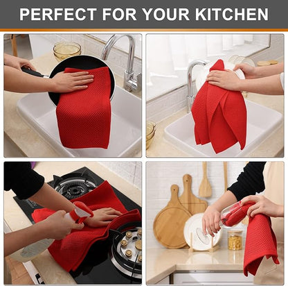 Kitinjoy 100% Cotton Waffle Weave Kitchen Hand Towels