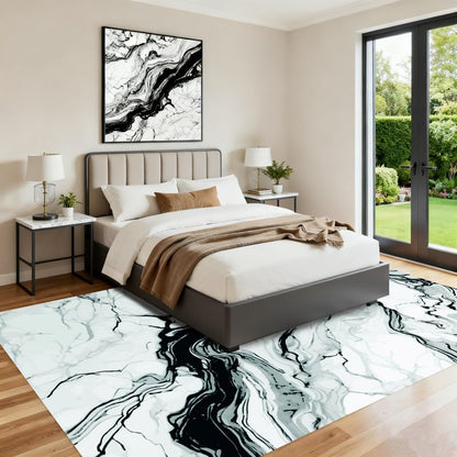 5x7 Modern Abstract Marble Pattern Liquid Style Rugs for Bedroom Living Dining Room Hallway Nursery Home Office Dorm Black White Light Teal Area Rug Machine Washable Durable Pet Friendly Carpet
