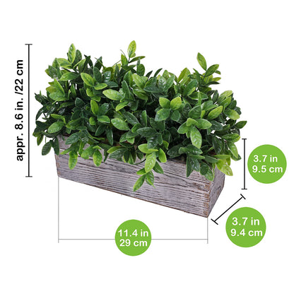 Winlyn Artificial Eucalyptus Plant in Rustic Rectangular Wooden Planter Box Faux Potted Herb Plant Greenery Arrangement for Farmhouse Indoor Wedding Table Centerpiece Mantel Shelf Kitchen Decor