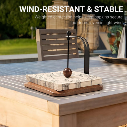 Modern Table Napkin Holder in Solid Black Walnut Wood, Large Decorative Design with Wind-Resistant Feature, Fits Standard 6.5" Napkins for Kitchen, Dining, or Outdoor Use