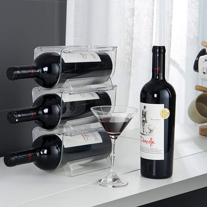 Cheeren 2 Pack Plastic Stackable Water Bottle and Wine Rack Storage Organizer for Kitchen Countertops, Pantry, Fridge, Clear