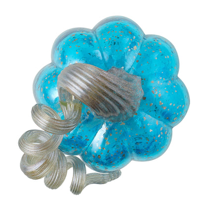 Glitzhome Hand Blown Glass Pumpkin Decor 6" Blue - Artisan Fall Table Centerpiece for Thanksgiving Harvest Home Decor Halloween Displays