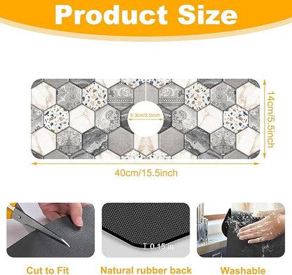2 Pack Hexagon Marble Sink Splash Guard Faucet Mat Gold Glitter Lines Marble