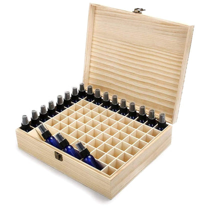 Pure Vie Wooden Essential Oil Storage Box Home Fragrance Carrier Case, Holds 74 Bottle (Fits 5-20ml) - Aromatherapy Organizer Makeup Nail Polish Perfume Container - Keep Your Oil Safe & Space Saver