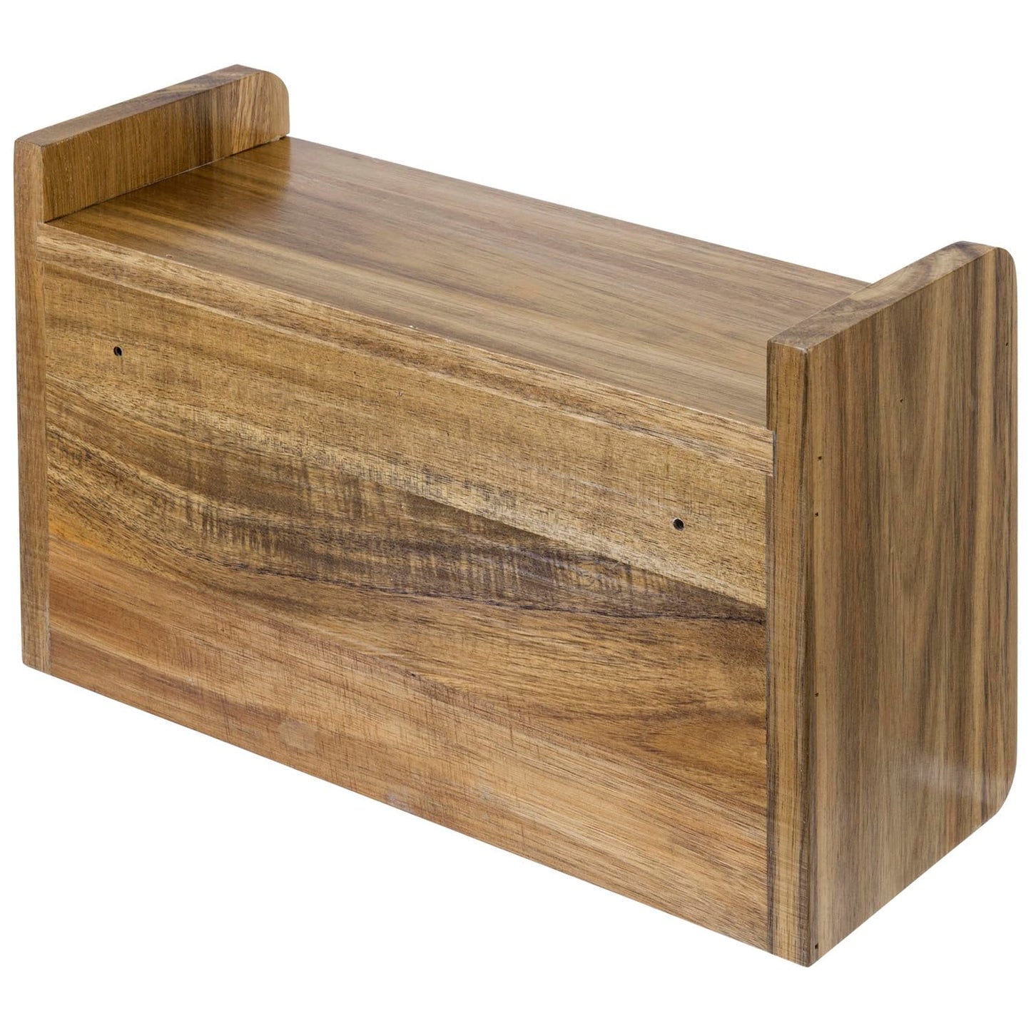 MyGift Hanging Paper Towel Roll Holder, Premium Acacia Solid Wood Farmhouse Wall Mounted Kitchen Napkin Dispenser Rack with Top Storage Shelf Spice Racks