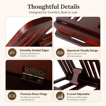 XIKEMADI Bamboo Foldable Laptop Stand Holder, 6-Level Adjustable Ergonomic Notebook Riser with Heat Dissipation for 10-17 Inch Laptops, MacBook, Tablet