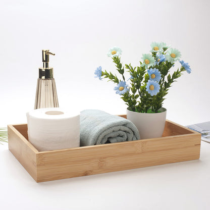 3 Pcs Bamboo Bathroom Tray, Flat Wood Basket Tray, Wooden Shallow Storage Basket, Bamboo Organizer for Bathroom, Living Room, Kitchen Countertop