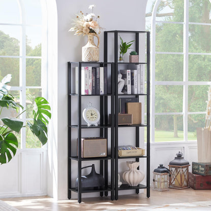 YUFAM 54in Tall Bookshelf 5-Tier Small Narrow Bookcase, Skinny Book Shelf for Small Space, Farmhouse Slim Shelf with Storage, Wood Freestanding Display Thin Bookshelves for Living Room, Office, Black