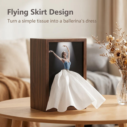 Ballerina Tissue Box – Elegant Wooden Ballet Girl Tissue Box Cover, Flying Skirt Tissue Holder for Home Office Bathroom Decor ﻿