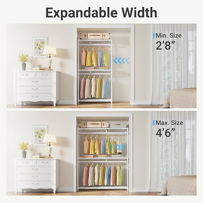 VIPEK X1 Plus Expandable Reach-in Closet Adjustable from 2'8" to 4'6" with Adjustable Shelves and Hanger Rods Clothes Rack Heavy Duty, Metal Clothing Racks Portable Walk-in Closet, White