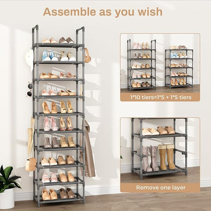 VTRIN 10 Tiers Tall Shoe Rack Holds 20-25 Pairs of Shoes Sturdy Vertical Shoe