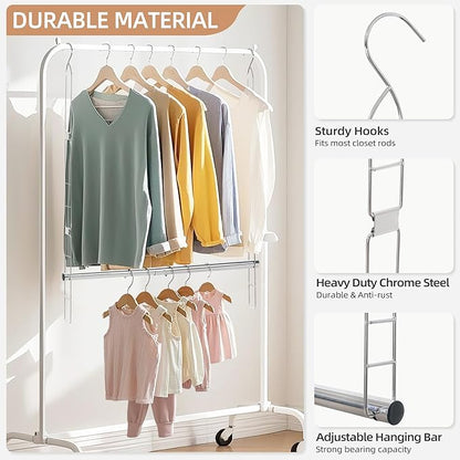 STORAGE MANIAC Hanging Closet Rod, Adjustable Width and Height Closet Hanging