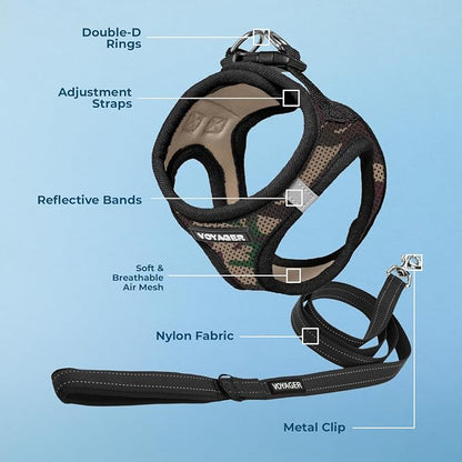 Best Pet Supplies Voyager Step-in Air All Weather Mesh Harness and Reflective Dog 5ft Leash Combo with Neoprene Handle, for Small, Medium and Large Breed Puppies - Army Base, Small