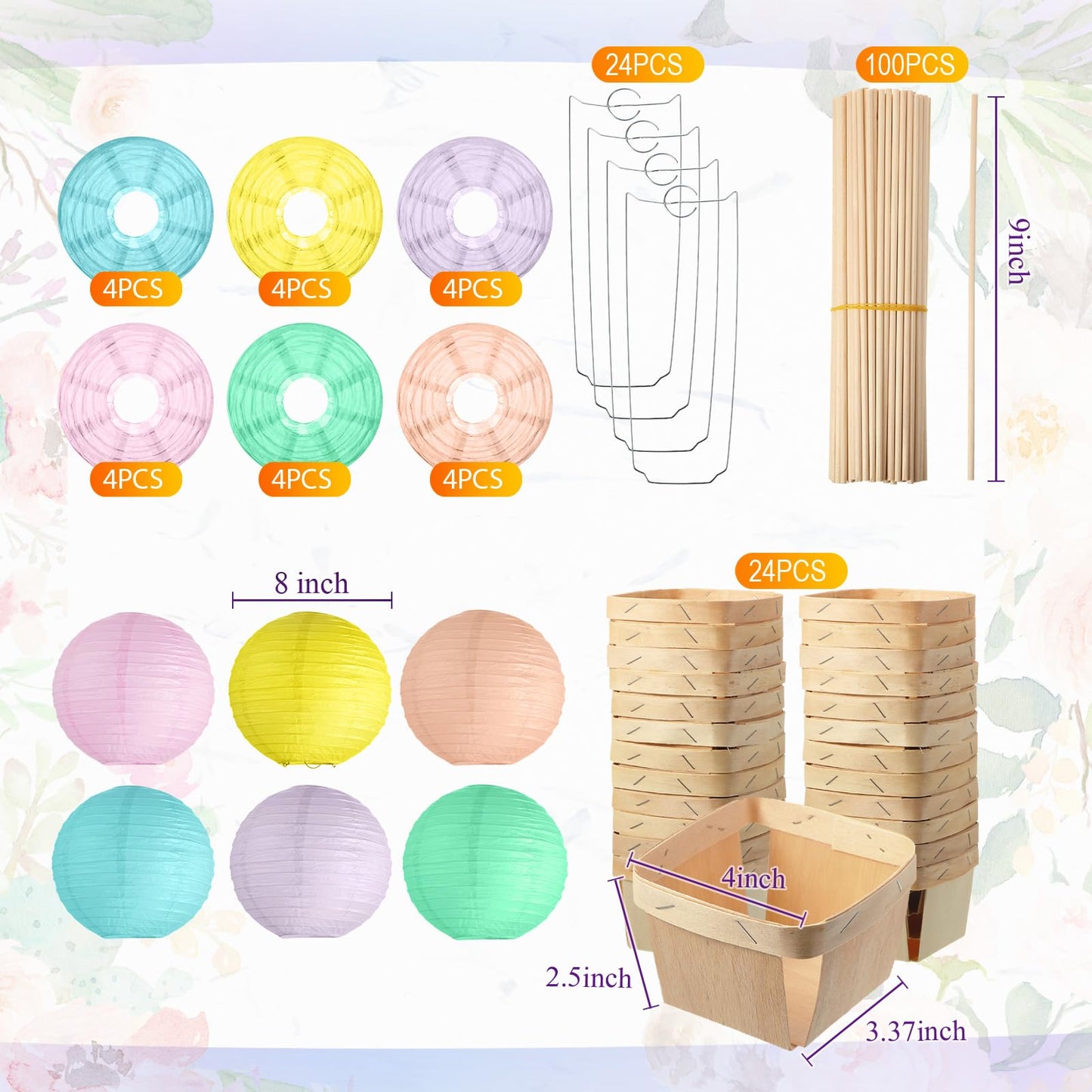 Namalu 24 Set Hot Air Balloon Centerpieces Paper Lanterns Wooden Candy Boxes with Sticks DIY Craft for Baby Shower Summer Birthday Graduation Party Table Decoration(Macaron)
