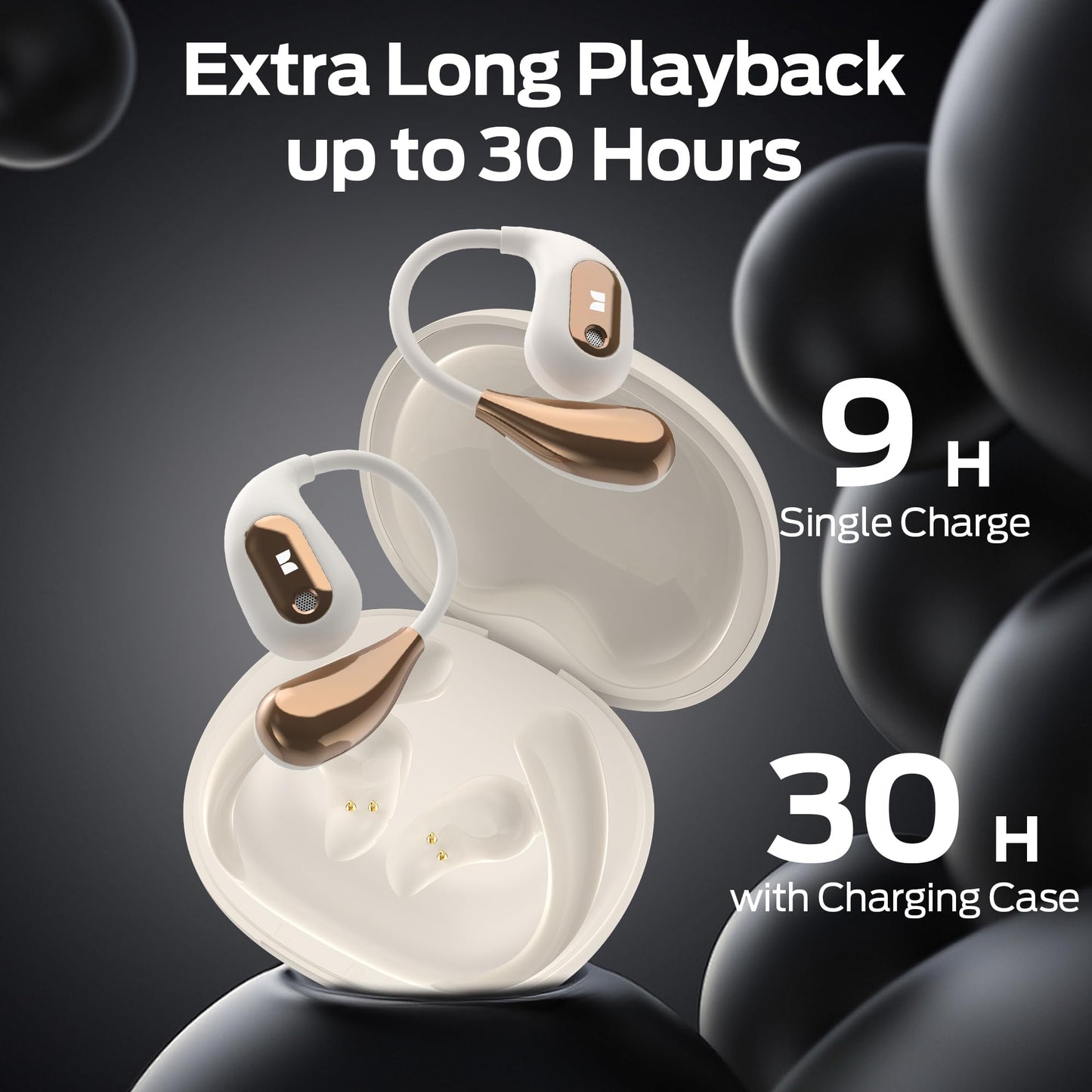Monster Open Ear AC210 Headphones, True Wireless Bluetooth Earphones with Microphone, Wireless Headphones 30 Hours Playback, Type-C Charging, Touch Control, IPX5 Waterproof Open Ear Earbuds,White