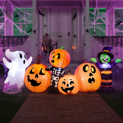 Joiedomi 8 ft Long Halloween Inflatable Three Characters and Pumpkin Patch Outdoor Decoration, Blow Up Inflatables Witch Ghost Skeleton Yard Decorations with LEDs for Party Yard Lawn Garden Decor