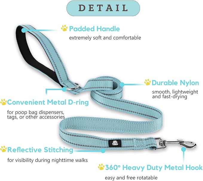 FURRYFECTION Reflective Dog Collar and Leash Set With Quick Release Buckle, Padded Neoprene Adjustable Nylon for Small Medium and Large Dogs (Medium Collar+5FT Leash, Blue)