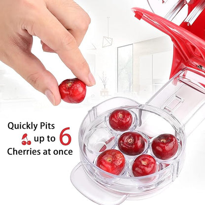 Cherry Pitter – Multi Cherry Corer with Rebound & Lock Design, Pits 6 Cherries at Once, Easy Cherry Jam & Baking Tool, Dishwasher Safe