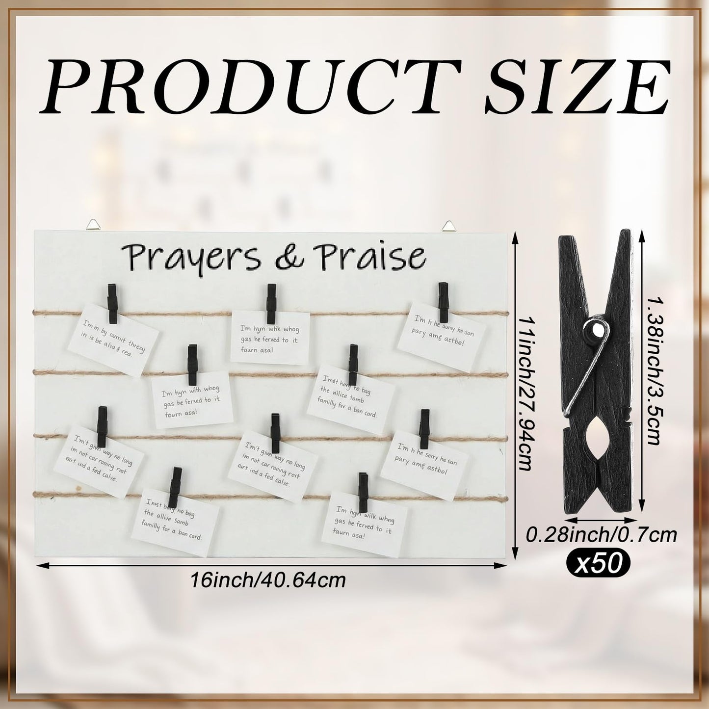 Threehoney Wooden Prayers Board for Wall Decor, 11 x 16 Inch Christian War Room Sign Religious Board with Black Clips Faith Bible Verse Decor for Home Church Wedding(Prayers and Praise)