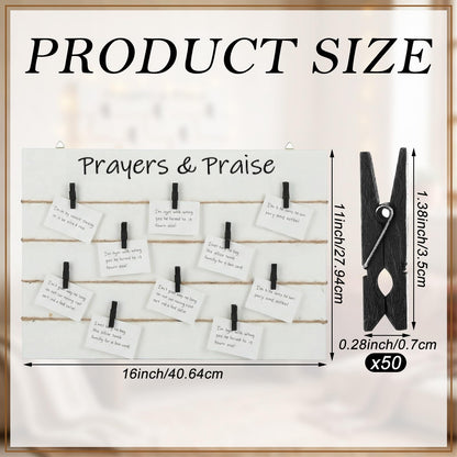 Threehoney Wooden Prayers Board for Wall Decor, 11 x 16 Inch Christian War Room Sign Religious Board with Black Clips Faith Bible Verse Decor for Home Church Wedding(Prayers and Praise)