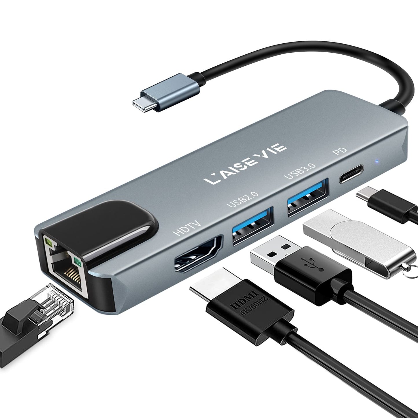Multi Port Splitter, 7 Port USB 2.0 Hub, USB A Port Data Hub with Independent On/Off Switch and LED Indicators, Lights for Laptop, PC, Computer, Mobile HDD, Flash Drive and More (Black 2.0)