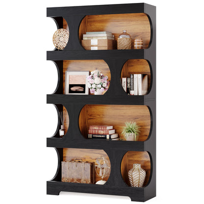 Tribesigns 71" Tall Bookcase, 4-Tier S-Shaped Bookshelf, Wood Decorative Storage Shelving, Modern Freestanding Display Shelves, Large Library Book Shelf Unit for Home Office Living Room, Black & Brown