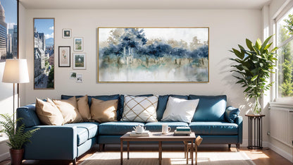 Wall Art Landscape Modern Wall Decor Canvas Painting Blue Ink Wall Art Large Artwork for Living Room Bedroom Office Home Decor 20"x40" with Framed