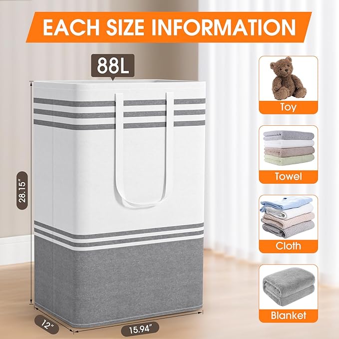 4 Pack Large Laundry Baskets, Laundry Hampers, Freestanding Waterproof