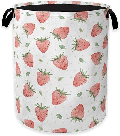 Watercolor Pink Strawberry Laundry Hamper, Waterproof Oxford Cloth Laundry Room