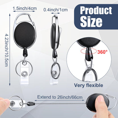 Laumoi 200 Retractable ID Badge Holder Badge Reel with Belt Clip and Key Ring, Name ID Badge Clips Keychain for Office Worker Doctor Nurse Employee (Black)