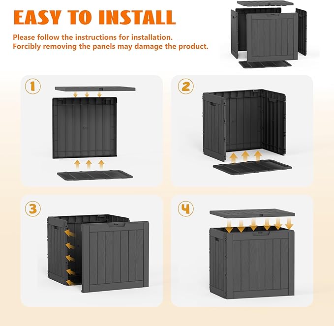35 Gallon Package Delivery Boxes for Outside, Resin outdoor storage bin with a wood-grain pattern, Storage Cabinet for Parcel Shipping & Storage