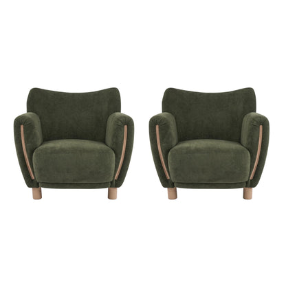 Christopher Knight Home Beba Low Profile Wingback Accent Chair Set of 2, Velvet Club Chair, Bedroom Comfy Reading Chair, Wooden Living Room Single Lounge Sofa, Olive Green