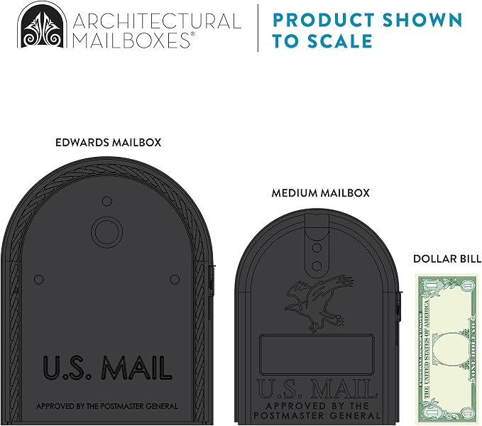 Architectural Mailboxes Edwards Post Mount Mailbox, Black, Large | Galvanized steel build for outside with rust-resistant powder-coat finish and a magnetic door closure. USPS approved.