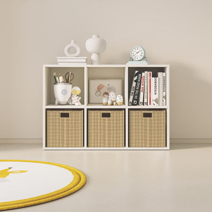 Wood Cube Storage Organizer Closet Cabinet for Living Room Bedroom Study Shelf Bookcase Wooden Floor Standing Open Bookshelf for Kids Home Office Display Storage Cabinet (White, 6-Cube, 11.81in)