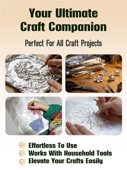 Aluminum Embossing Foil Roll for Crafts - 12"x10ft x 100μ Thick Heavy Duty Embossing Metal Sheets for DIY Crafting, Tin Foil Paper for Metal embossed, Stamping, Decorative Art Projects (Silver)