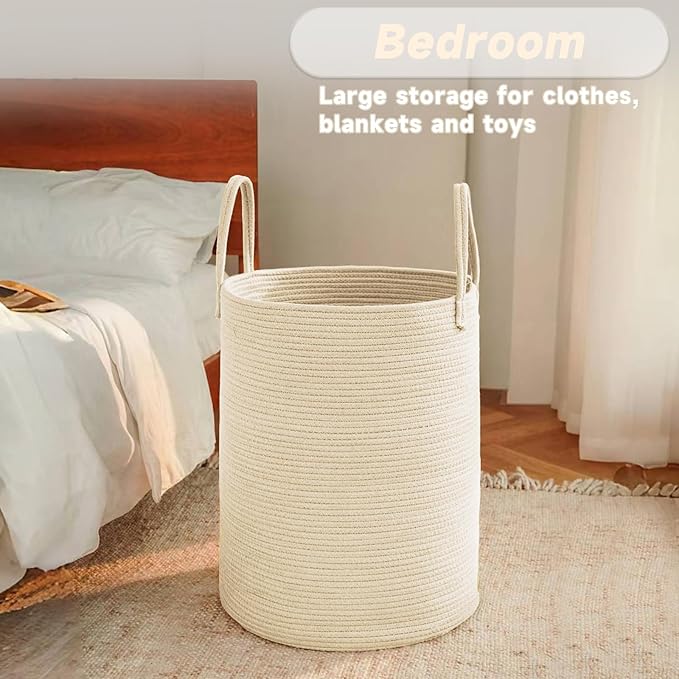 Large Woven Laundry Basket Hamper, 100L Cotton Rope Storage Bin