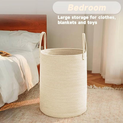 Large Woven Laundry Basket Hamper, 80L Cotton Rope Storage Bin