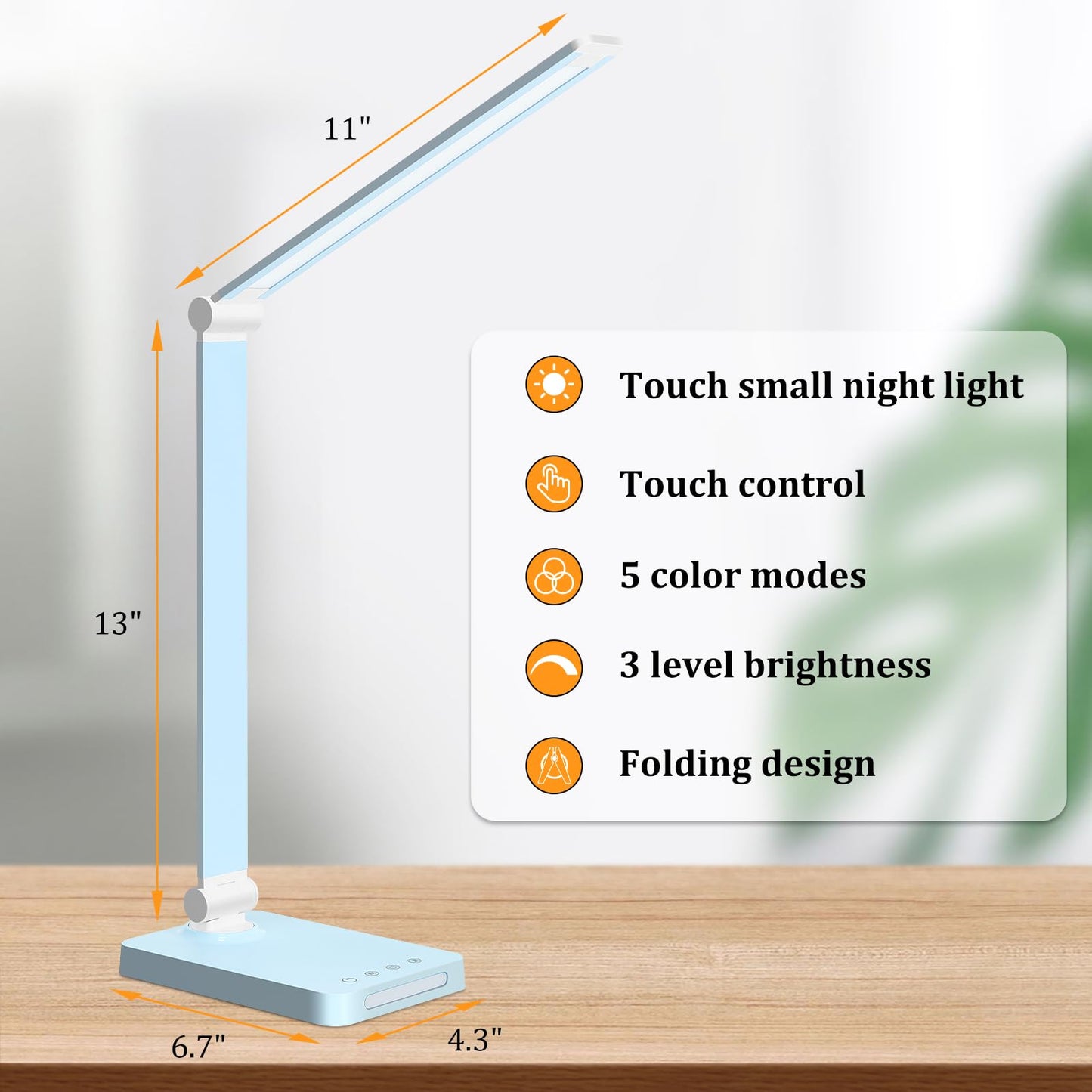 LED Desk Lamp with USB Ports,Touch Desk Lamps for Home Office with 5 Color Modes,3 Brightness Desk Light with Small Night Light,Reading Lamp Table Lamp for Bedroom Bedside Study Black （with adapter）