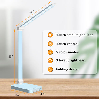 LED Desk Lamp with USB Ports,Touch Desk Lamps for Home Office with 5 Color Modes,3 Brightness Desk Light with Small Night Light,Reading Lamp Table Lamp for Bedroom Bedside Study Black （with adapter）