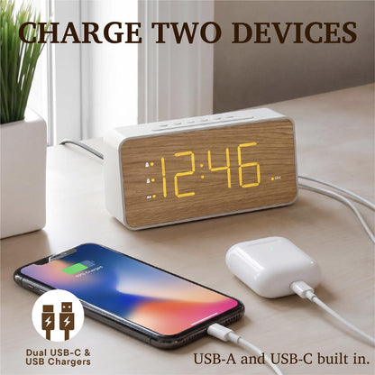 Lumoday Wooden Digital Alarm Clock for Bedroom, Large Display, 100dB Alarm