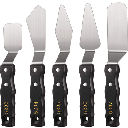 5-piece Large Palette Knife Set Stainless Steel Painting Knives with Wood Handles for Acrylic & Oil Painting Canvas Texturing, Impasto, Color Mixing – Art Supplies for Artists and Beginners