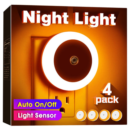 Briignite LED Baby Night Lights Plug into Wall [4Pack], Nightlight with Light Sensors for Kids Room, Bathroom Stair Lights, Hallway Light, Warm White