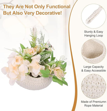 uxcell Hanging Fruit Baskets for Kitchen, Hand-Woven Wall Hanging Storage Jute