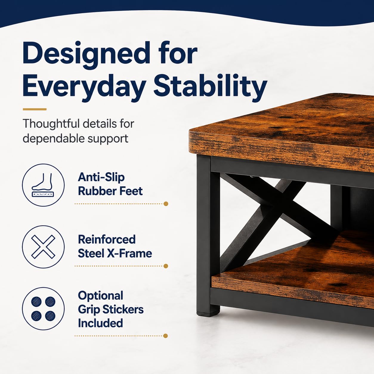 Wooden Step Stool for Adults – 8” Bed Step Stool with Storage Shelf, Anti-Slip Feet, Heavy-Duty Steel Frame, 500 lb Capacity – Rustic Brown