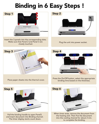 MAKEASY Thermal Binding Machine 500 Sheets Capacity with 10PCS Binding Covers, Digital Touch Panel, Air Cooling, Electric Thermal Binder for A4//A5/Letter Size Documents